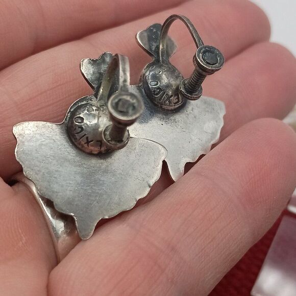 Vintage 1940s Mexico Silver Amethyst Earrings Screw Back Art Deco Style - Picture 6 of 8